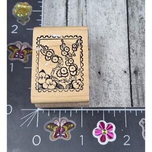 Creative Images Flowers Framed Scalloped Plants Rubber Stamp Wood #P67